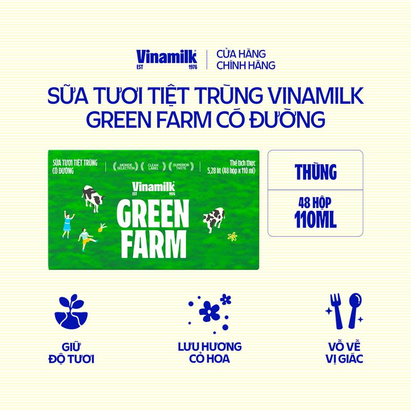 Thùng 48 hộp Sữa Tươi Tiệt Trùng Vinamilk Green Farm có đường 110ml