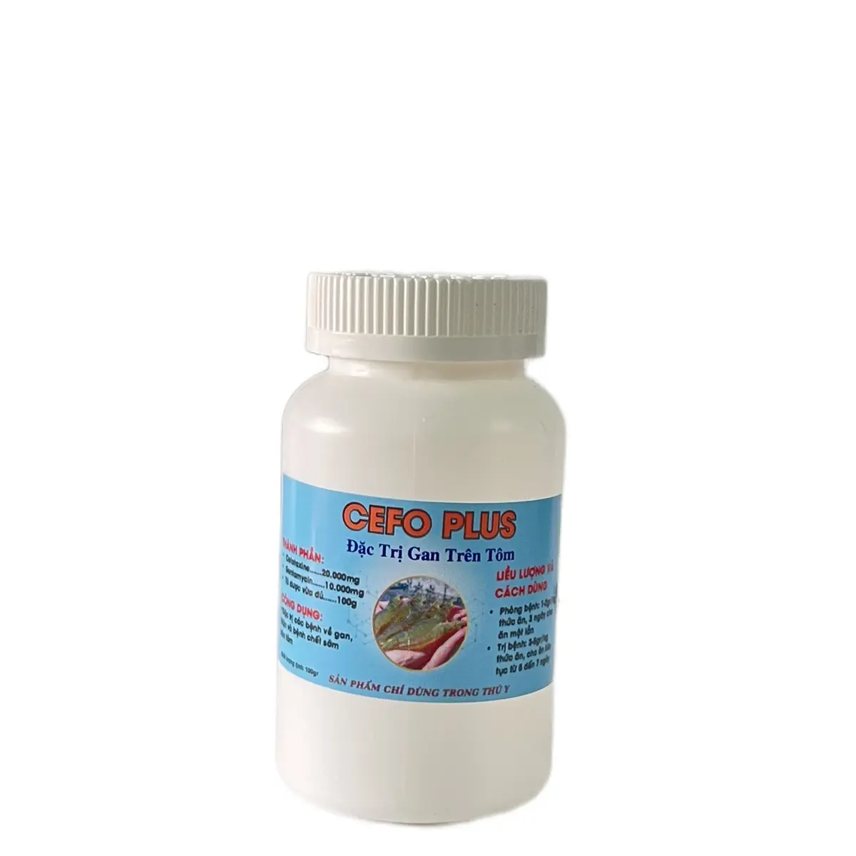 Hủ 100g dạng bột CEFO PLUS với thành CEFO ,GENTA và một số thành phần khác. Dùng cho tôm bị gan , ruột  , rớt không rõ nguyên nhân  , CEFO vs GENTA  giúp tăng hiệu lực trong quá trình điều trị