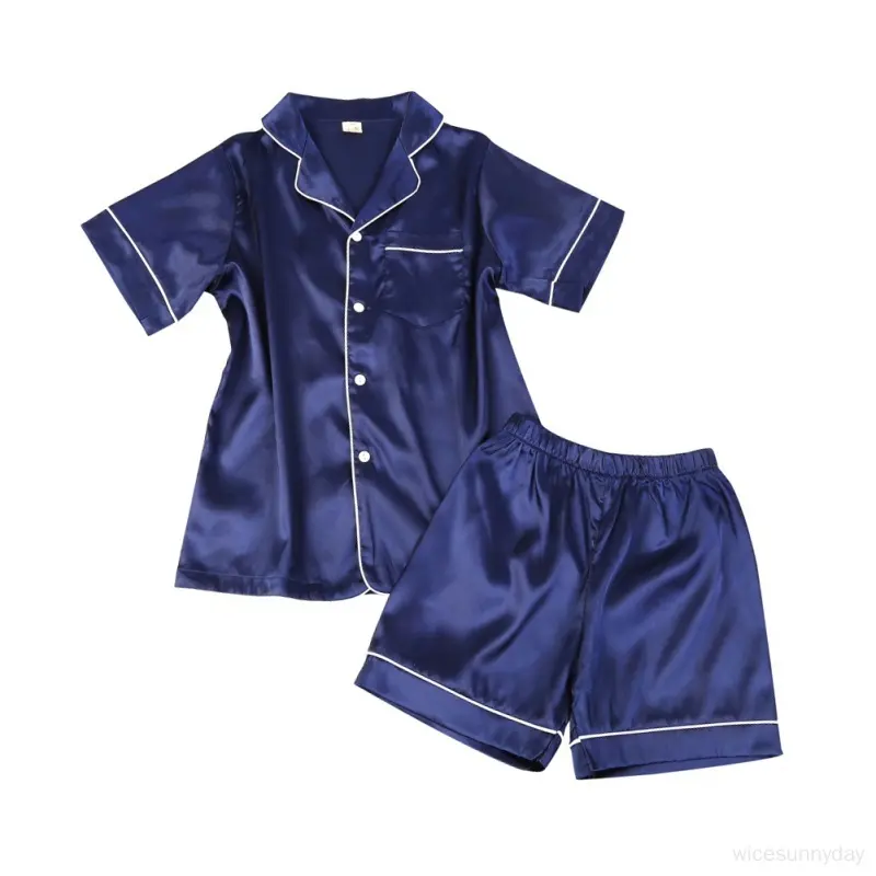 Little Girls Boys Kids Satin Sleepwear Short Sleeve Summer Soft Cool Pajamas Simulation Silk