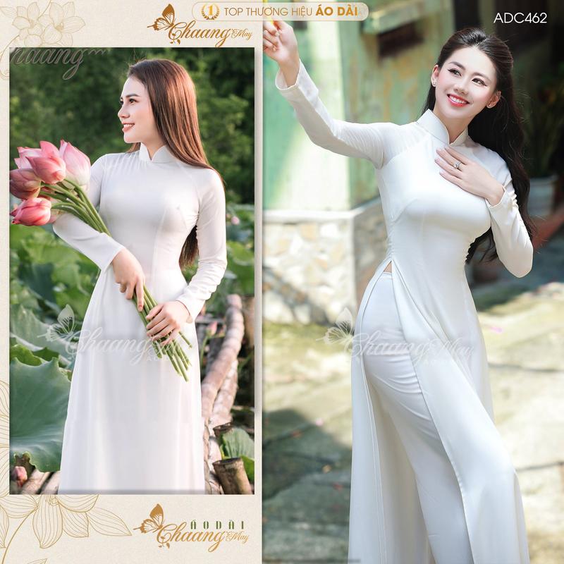 [SẴN HÀNG 4 TÀ] Áo dài 4 tà truyền thống Chaang may sẵn ADC462 áo dài trắng, cổ cao 5cm tay dài đẹp Nữ Dress Women Voan