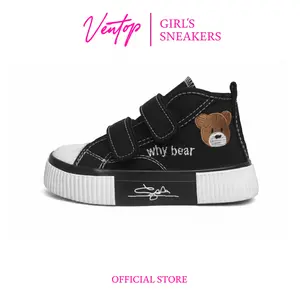 Sepatu Sneakers Anak Perempuan Perekat Teddy Hitam - VENTOP