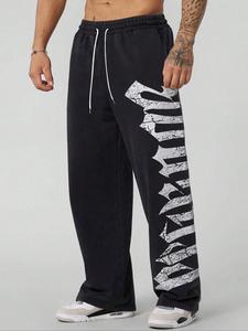 Pantalones deportivos casuales para hombre con cordón y estampado de letras, estilo urbano holgado para gimnasio, salir, ideas de regalo, comodidad para todas las estaciones