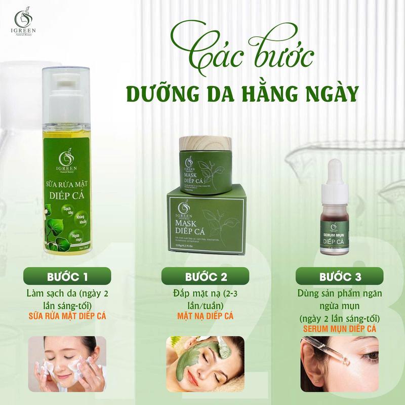 MASK DIẾP CÁ IGREEN DÀNH CHO DA DẦU MỤN 120GR - CHIẾT XUẤT TỪ DIẾP CÁ, CAM THẢO, CÚC LA MÃ, LỰU ĐỎ, KHỔ QUA - TẶNG KHĂN LAU MẶT, BÔNG NỞ MẶT BỌT BIỂN, CỌ QUÉT, COSMETICS, SKINCARE, Dưỡng ẩm da, meoskincare9x mặt  nạ giảm thâm mặt  nạ 4