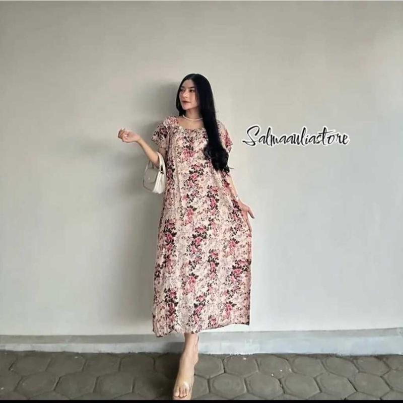 Daster Wanita Motif Bunga Fuji Rayon Berkaret untuk Santai dan Tidur - Panjang 115-120cm 3