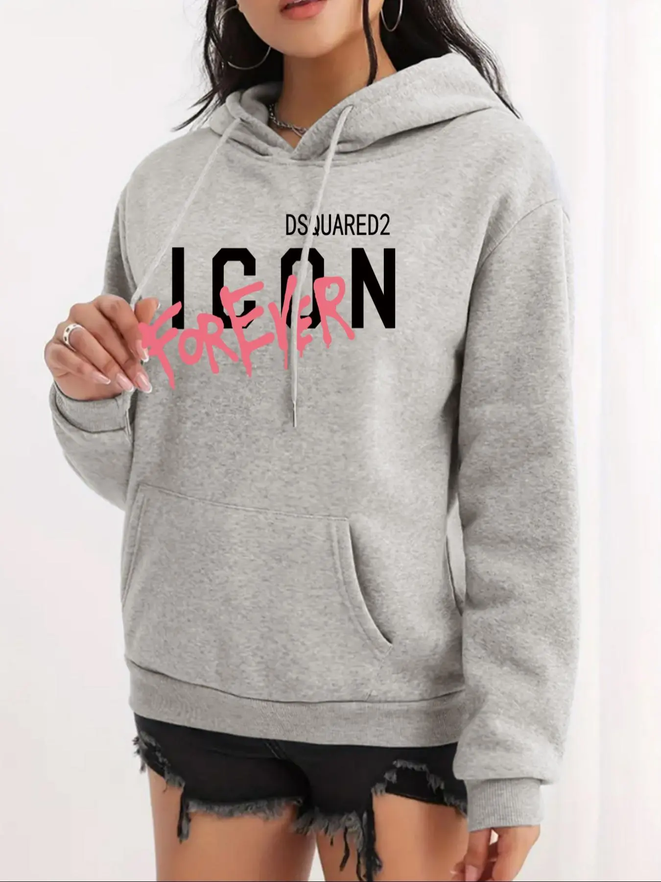 Women's Letter Print Drop Shoulder Hoodie, Fashion Casual Drawstring Pocket Hooded Sweatshirt for Daily Holiday Outdoor Wear, Women Clothing for Fall & Winter