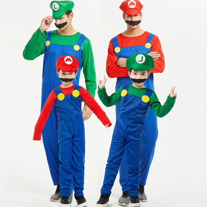 Product Introduction of Halloween Cosplay Anime Clothing Parent-Child Role Play Children Mario Clothes Super Mary Suit 8