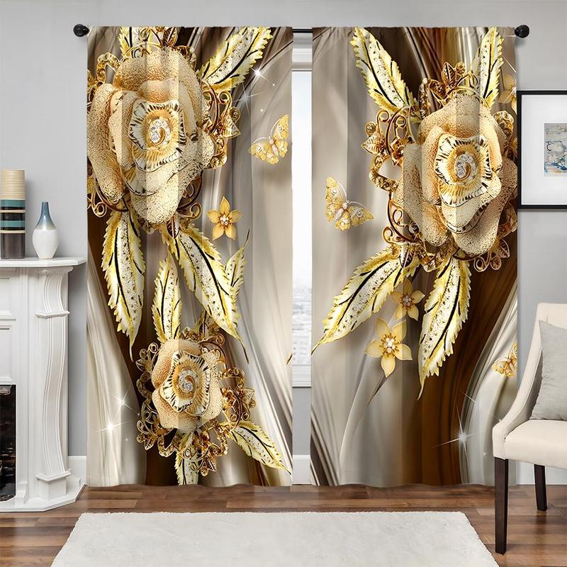 Product Introduction of 1 Pair Floral & Jewelry Pattern Curtain, Vintage Luxury Blackout Curtain for Bedroom Living Room Study Home Decor, Spring Decorations for Home Living Room Bedroom 0