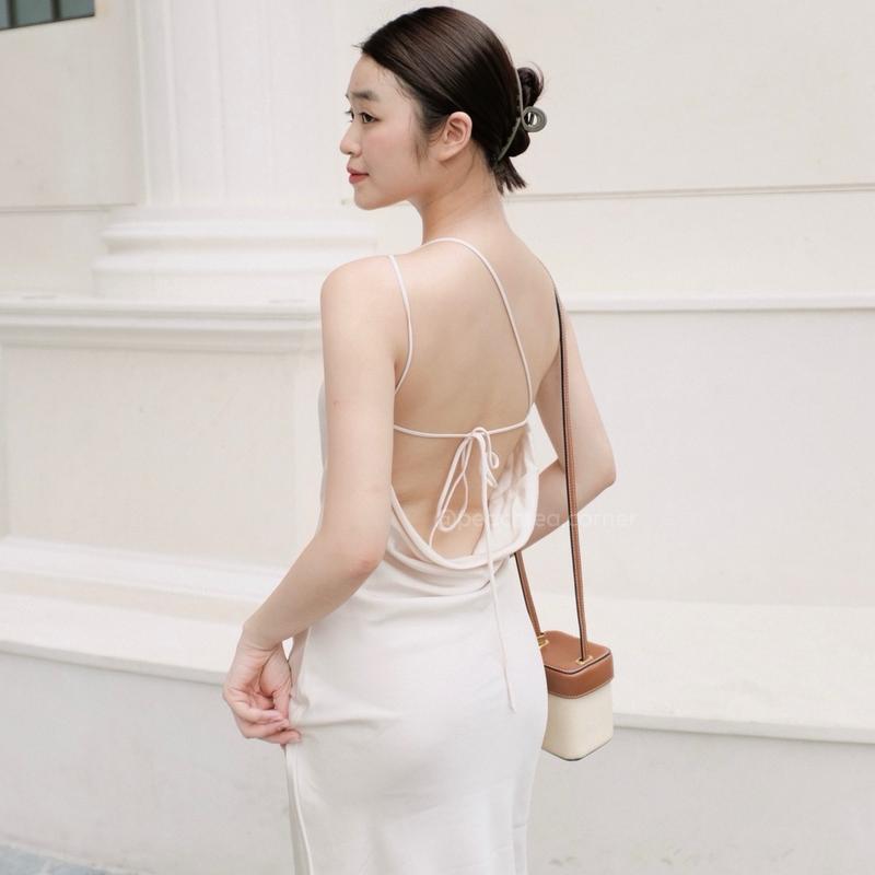 Hera dress - Đầm lụa vai lệch lưng đổ | Peachtea Corner Nữ Women 6