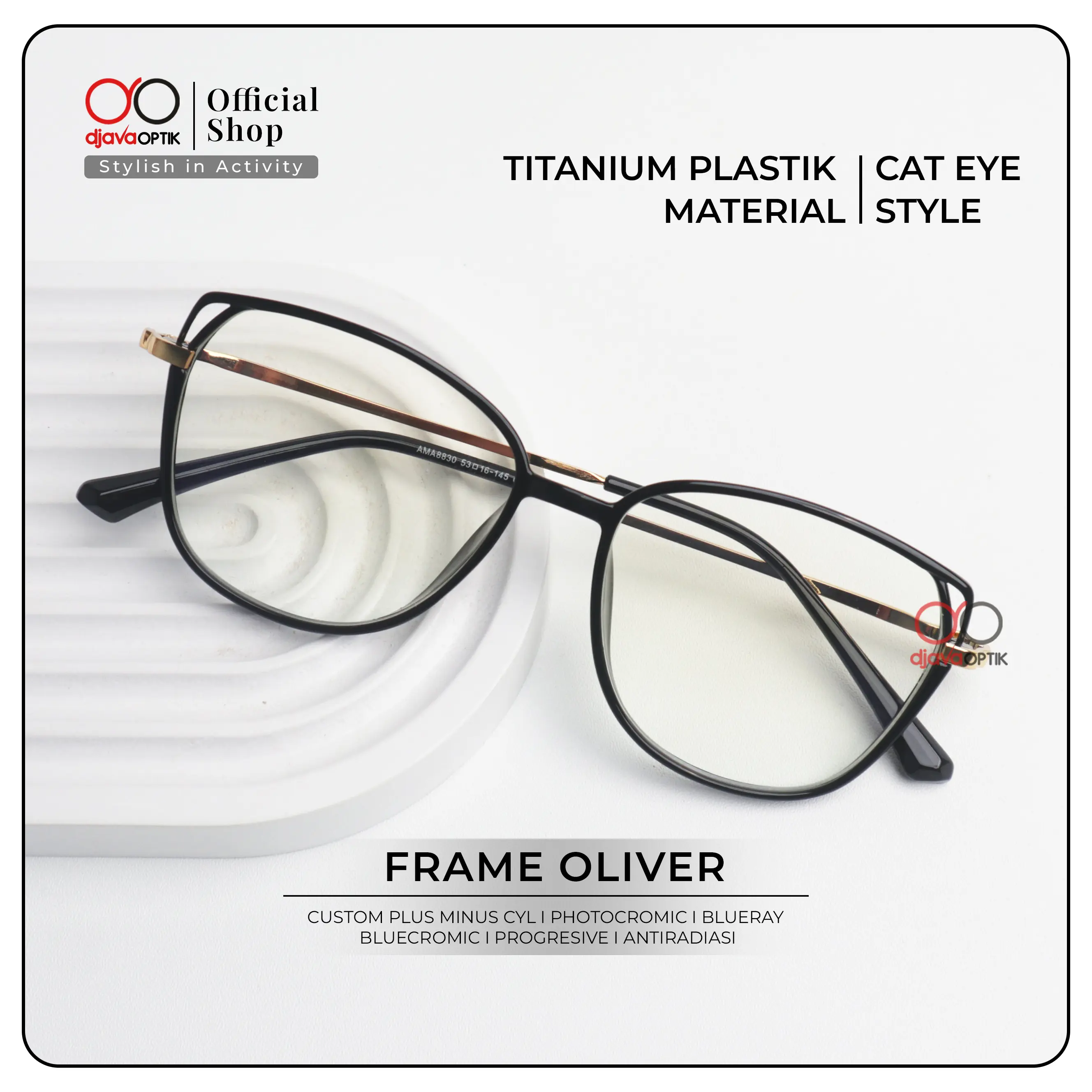 [ DJAVA OPTIK ] Kacamata Wanita Oliver Normal s/d -4,00 Cat Eye Eyewear Glasses Frame Lensa Antiradiasi