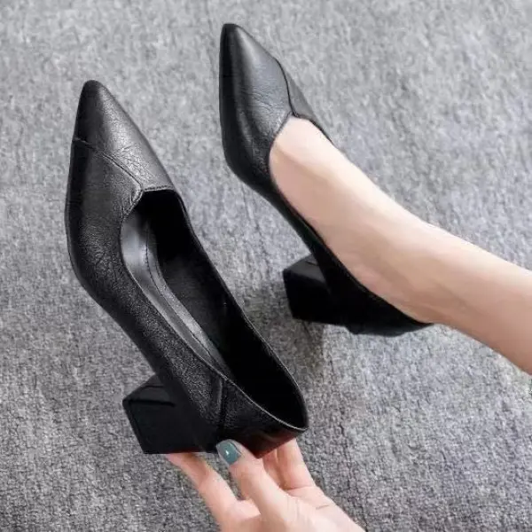 Giày Cao gót, Dành Cho Nữ, Gót Chunky, Phi Công Tiếp Viên, Dễ Phối Đồ, Giày Cao Gót Gợi Cảm, Giày Đi Làm, Giày Da Đen, Hàng Mới Về Mùa Lò Xo Và Mùa Thu 2024