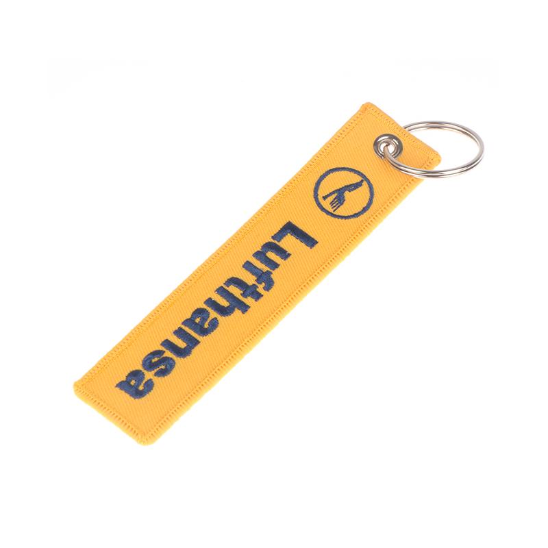 Product Introduction of 1Pc Yellow Lufthansa Keychains Trinket Embroidery Key Tag Label Keyring Flight Crew Pilot Key Chain Gift 13