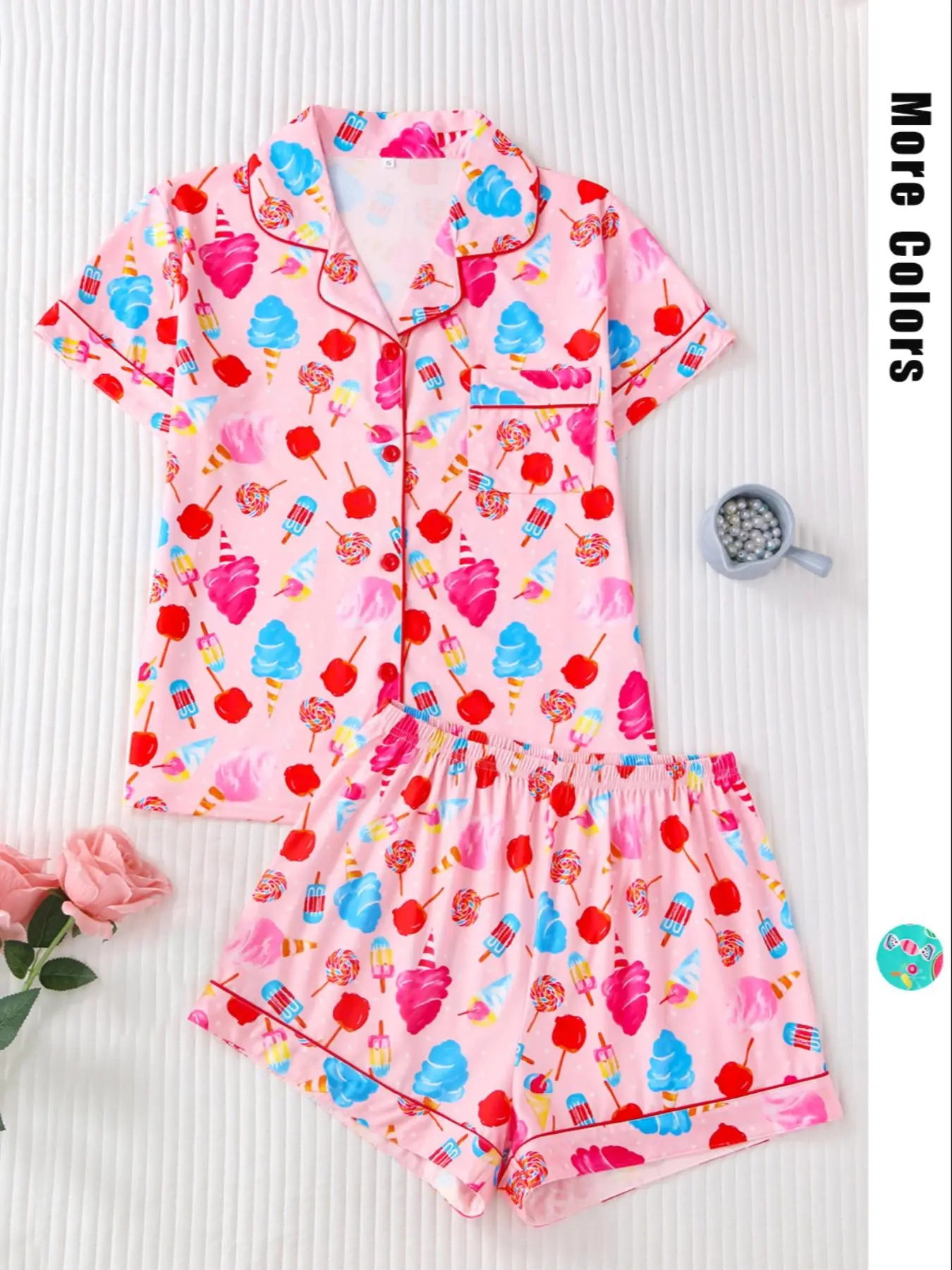 Women's Cartoon Print Top & Elastic Waist Shorts Pyjama Two-piece Set, Casual Comfy Short Sleeve Top & Shorts Pj Set, Ladies Sleepwear for All Seasons
