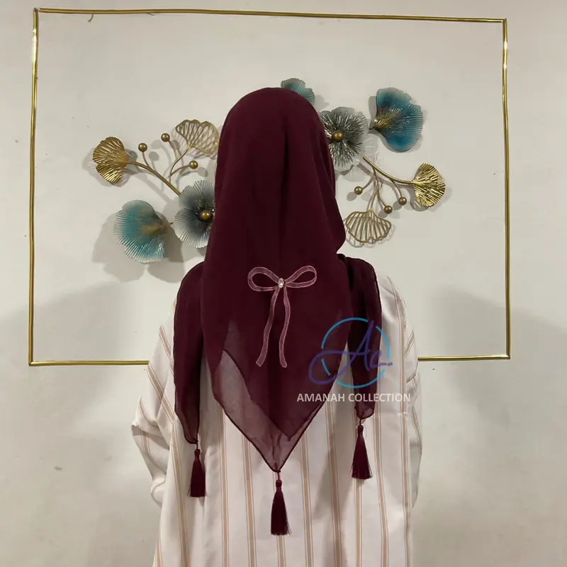 Hijab Coquette Tassel Bordir Pita Jilbab Paris Tasel Hijab Ribon 0