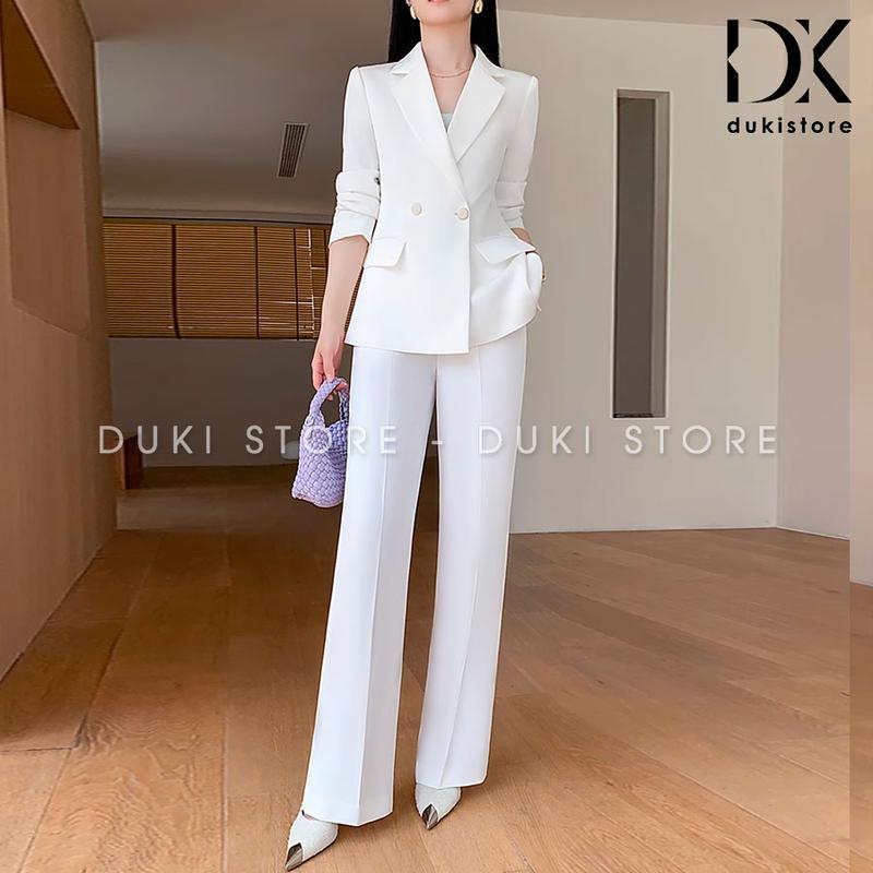 Bộ vest nữ 2 cúc ngang quần ống suông màu trắng sang trọng DKX0050 - DUKI STORE 0