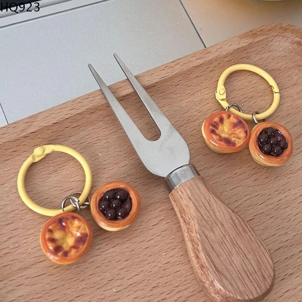 HQ923 Cartoon Egg Tart Syrup Star Biscuit Keychain Chocolate Bean Resin Pastel De Nata Pendant Keyring Creative Hamburger Bag Hanging Birthday Gift