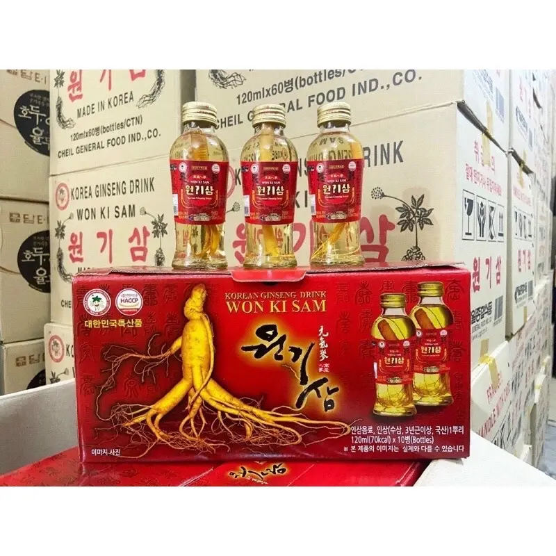 ( Date luôn mới) Nước hồng sâm có củ WON KI SAM (10 Chai x 120ml)