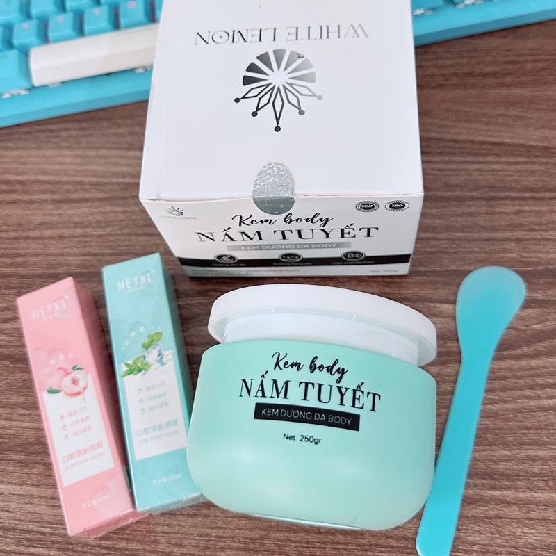 Kem Body Nấm Tuyết ( Hỗ Trợ Làm Trắng Da ) Hũ 250gram - Tặng Kèm Thìa Lấy Kem+ 1Bộ đôi xịt thơm miệng