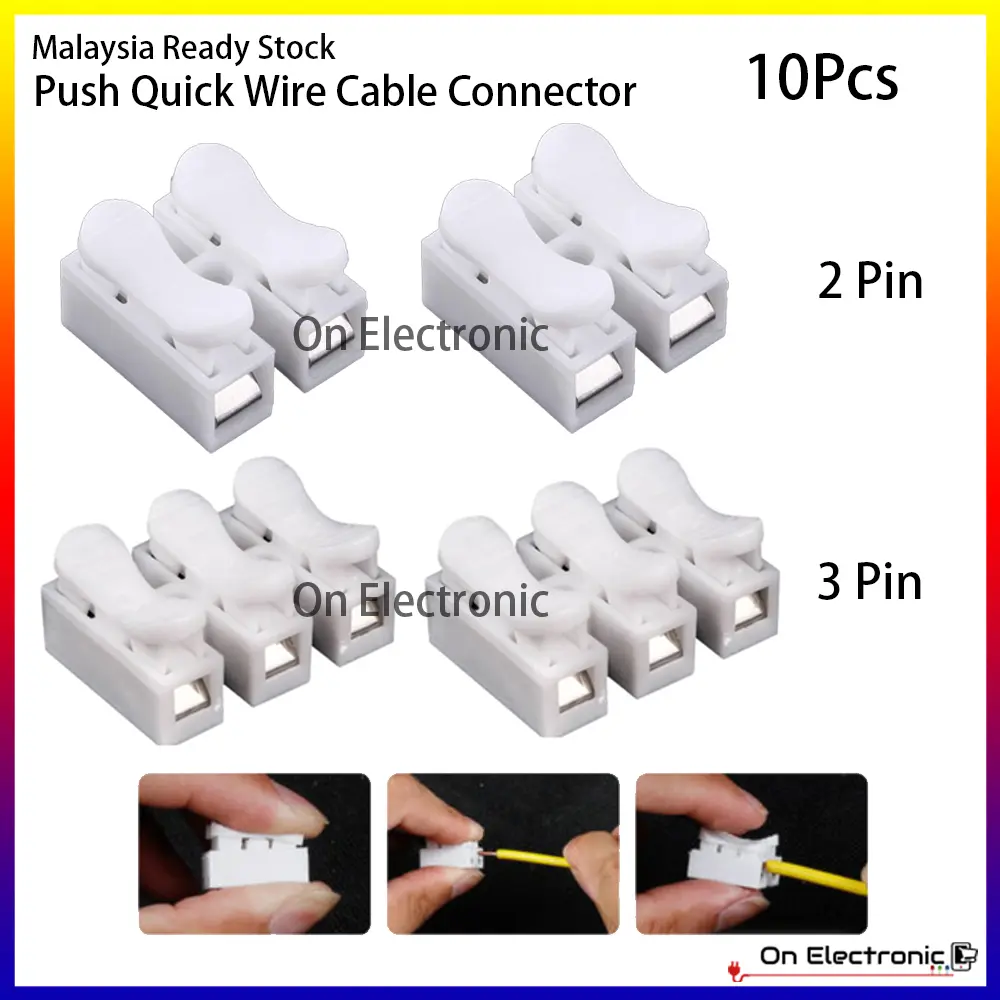 10pcs CH2 CH3 10A 220V 240V 3 Pin Push Quick Wire Cable Connector White Wiring Terminal Malaysia Ready Stock Electrical Home