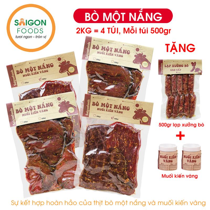 2kg Thịt khô Bò một nắng loại 1 + Tặng 500gr lạp xưởng bò + Muối kiến vàng - [Giao hàng toàn quốc] Ăn Vặt Snack Thức Ăn Food