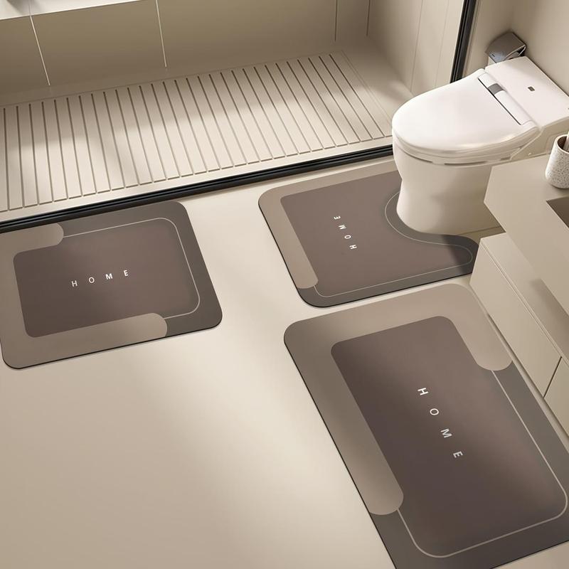 Product Introduction of Bathroom Mat, 3 Counts/set Non-slip Toilet U-shape & Rectangle Bathroom Mat, Soft Absorbent Bath Mat, Bathroom Accessories, Home Decor, Restroom Bathroom Supplies 8