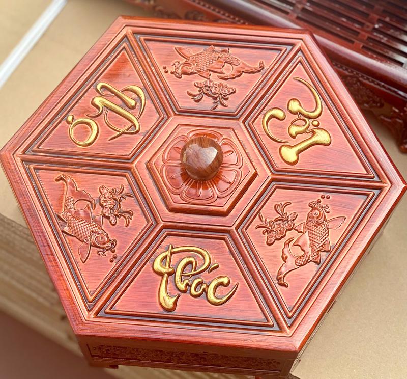  Khay Đựng Mứt Tết Hộp Đựng Bánh Kẹo Tết Phúc Lộc Thọ Giả Vân Gỗ Bền Đẹp Sang Trọng 