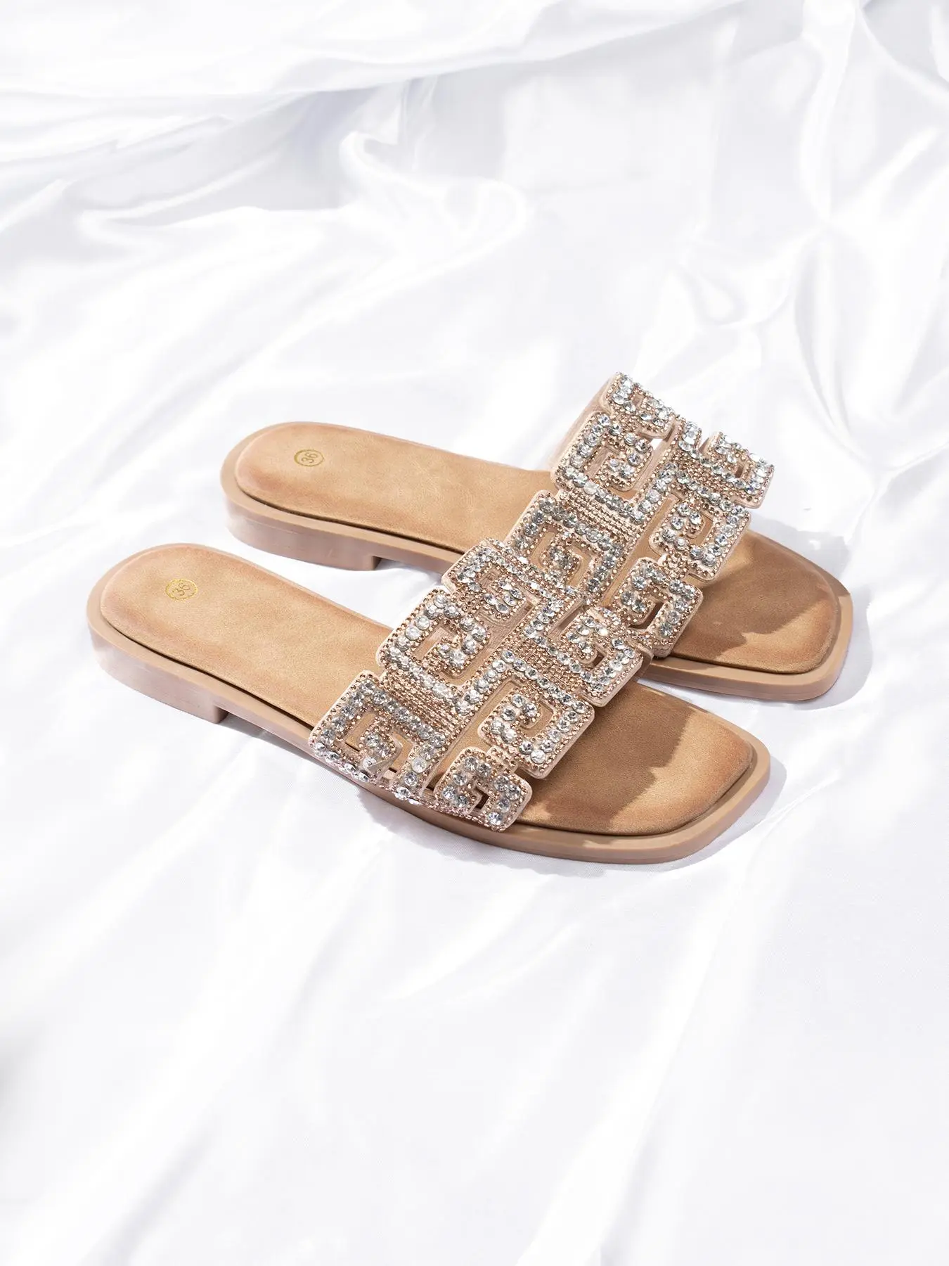 Women's Fashionable Rhinestone Decorated Slides, Casual Comfortable Flat Slippers for Summer, Lightweight Breathable Shoes for Daily Wear