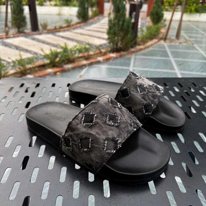 Dép quai ngang nam nữ Dép MOONERISE bò xước họa tiết hình thoi quai bò loang màu lót Da PU phong cách thời trang