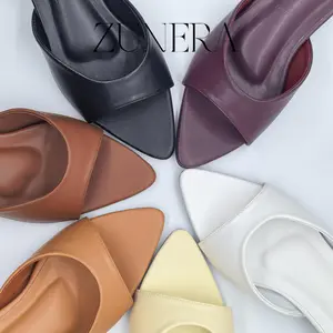 ZUNERA NERA Heels Wanita Tinggi 3cm Mule Sandals Slip-on Open-toe Elegan & Minimalis Material Sintetis Sol Non-slip Ukuran 36-40 Model Terbaru