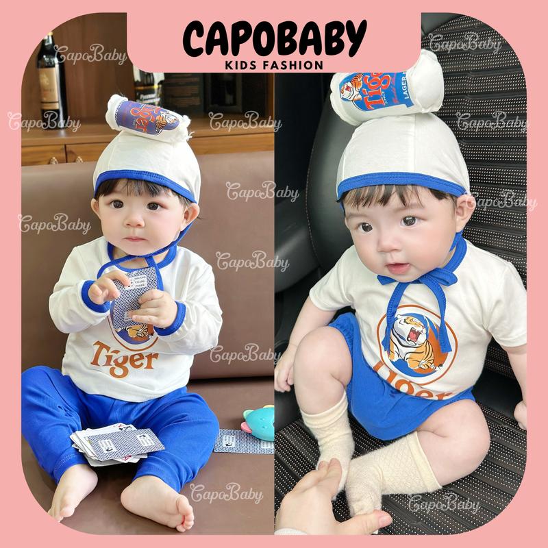 [ SH56 ] Bộ bia Tiger dài tay, cộc tay tặng kèm nón có lon bia 3 chi tiết cho bé trai 4-12kg