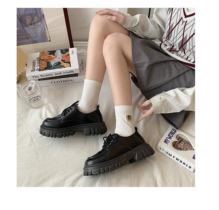 Product Introduction of British Style Leather Shoes Women's New Spring and Autumn Thick Bottom All-Match JK Pumps with Skirt Loafers Retro Black Tie 6