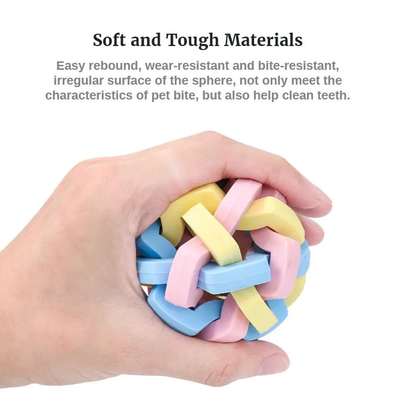 Product Introduction of Colorful Rubber Dog Ball Round Woven Ball with Small Bell Pet toy cat dog toys 22