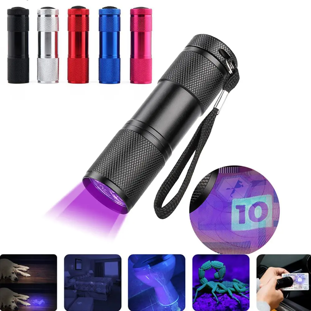 UV Torch 9 LED 395nm Ultra Violet LED Flashlight Ultra Violet Invisible Ink Marker Detection Light 3AAA UV Lamp