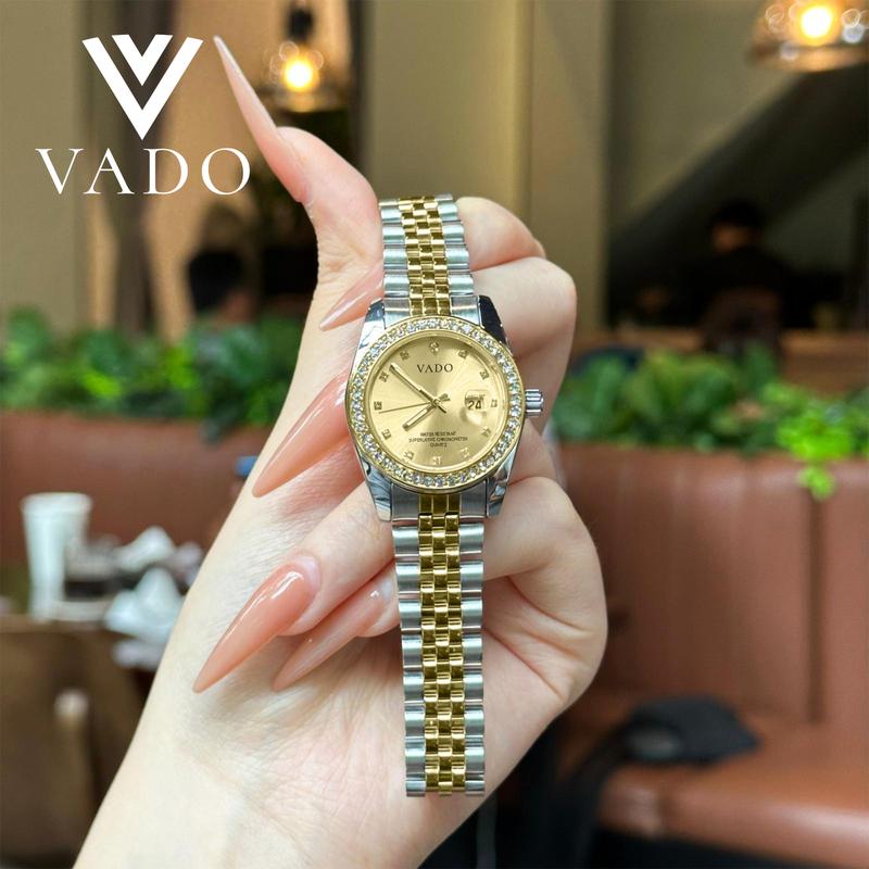 Đồng Hồ Nữ Mặt Tròn, Mặt Đính Viền Đá Sang Trọng , Dây Kim Loại, Phong Cách sang Chảnh -  DHJ9850 VADO