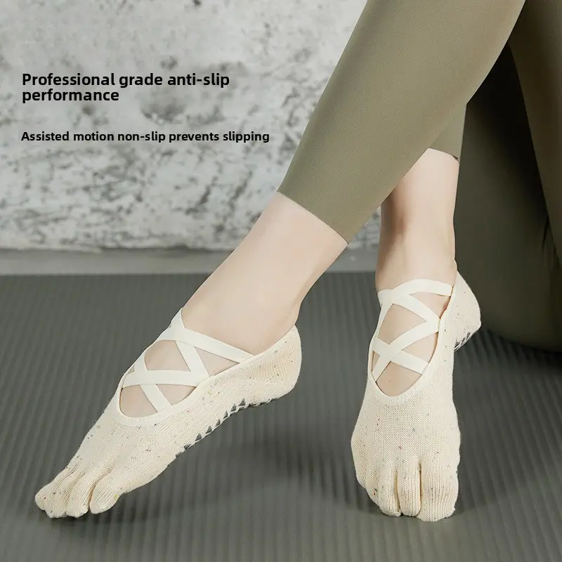 Multi-Strap Pilates Socks Pure Cotton Sweat-Absorbing Yoga Five-Toe Socks Professional Sports Fitness Yoga Socks for Women Non-Slip