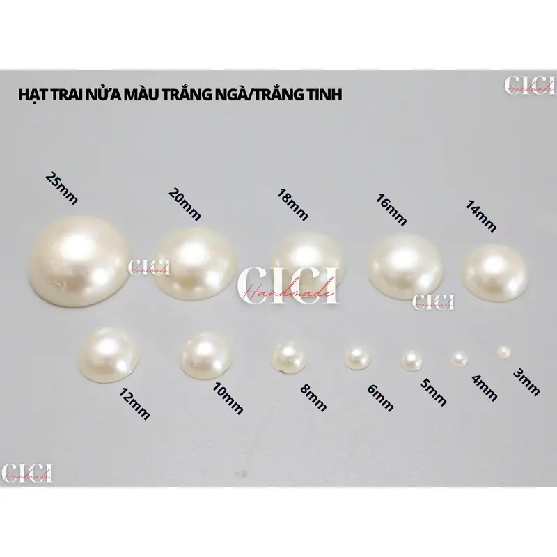 Hạt trai nửa màu trắng kem/ trắng tinh Cici Handmade chuyên hạt đá pha lê cườm đính kết 3