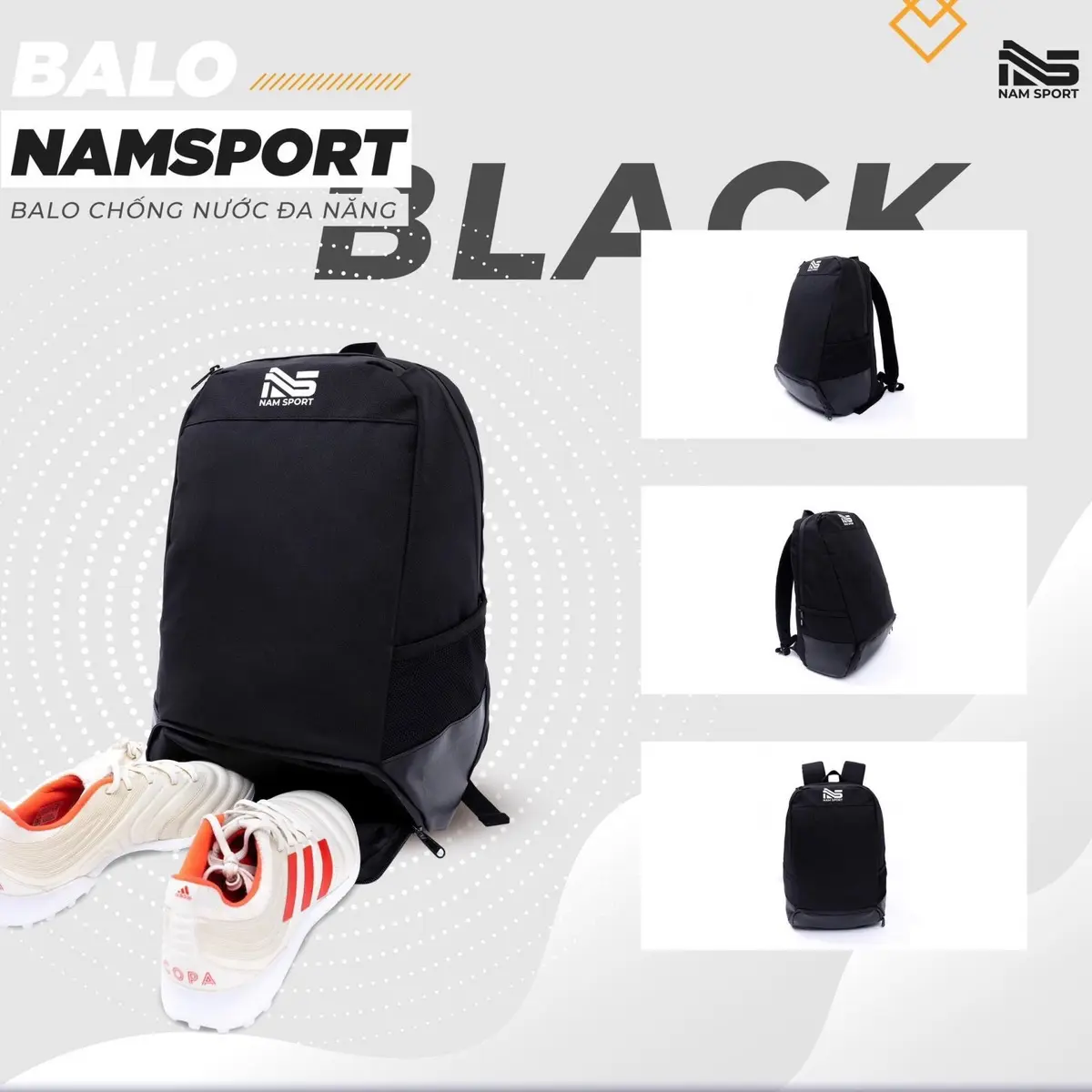 Balo thể thao cao cấp Nam Sport Đen - Có ngăn để giày, đồ dơ riêng - Chống nước balo  đội