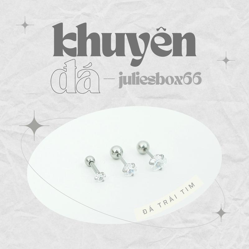   1 Chiếc   XỎ  Khuyên Tai Đá Trắng Trái Tim Zircon Unisex Màu Bạc Đuôi Bi Không Gỉ Không Ngứa Bông Tai Julies Box 66 