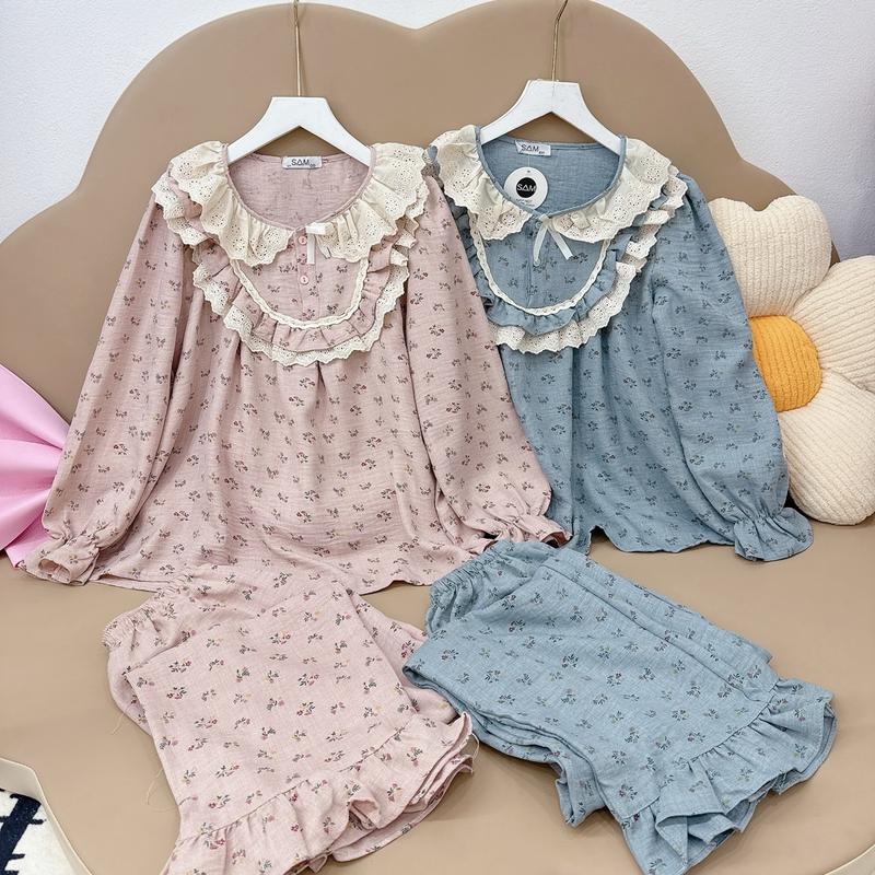 Sam - Bộ Quần Áo Nữ Dài Tay Phối Bèo Mặc Thu Đông Kem - Mã T42 Women Top