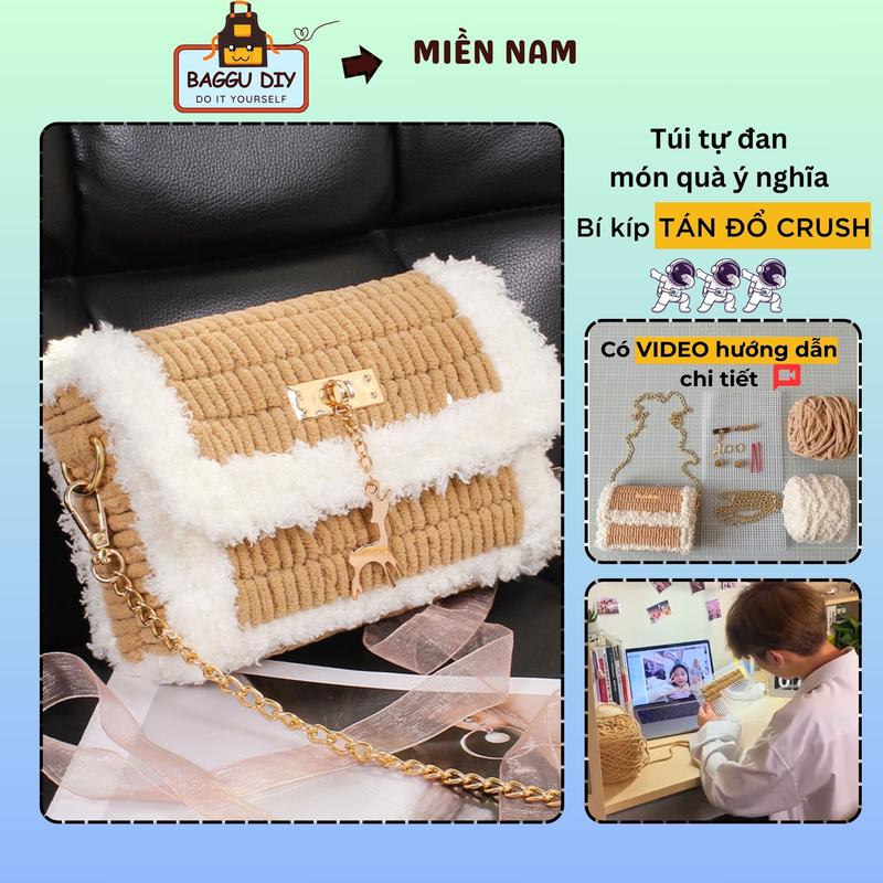 Bộ Nguyên Liệu Túi Tự Làm, Set Nguyên Liệu Đan Túi Len Handmade, Đầy Đủ Phụ Kiện Len, Khoen, Mác, Nam Châm, Đa Dạng Màu Sắc (19*13*5 cm), Đan Tặng Bạn Gái, Crush, kèm VIDEO hướng dẫn chi tiết - BAGGU A01 Tote