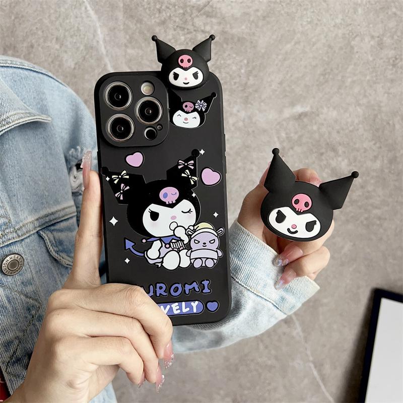 Product Introduction of 3D Cartoon Kuromi Toy With Lanyard Phone Holder Case For iPhone 16 15 14 13 12 11 Pro Max Plus Casing Soft Silicone Strap Rope Cover 19