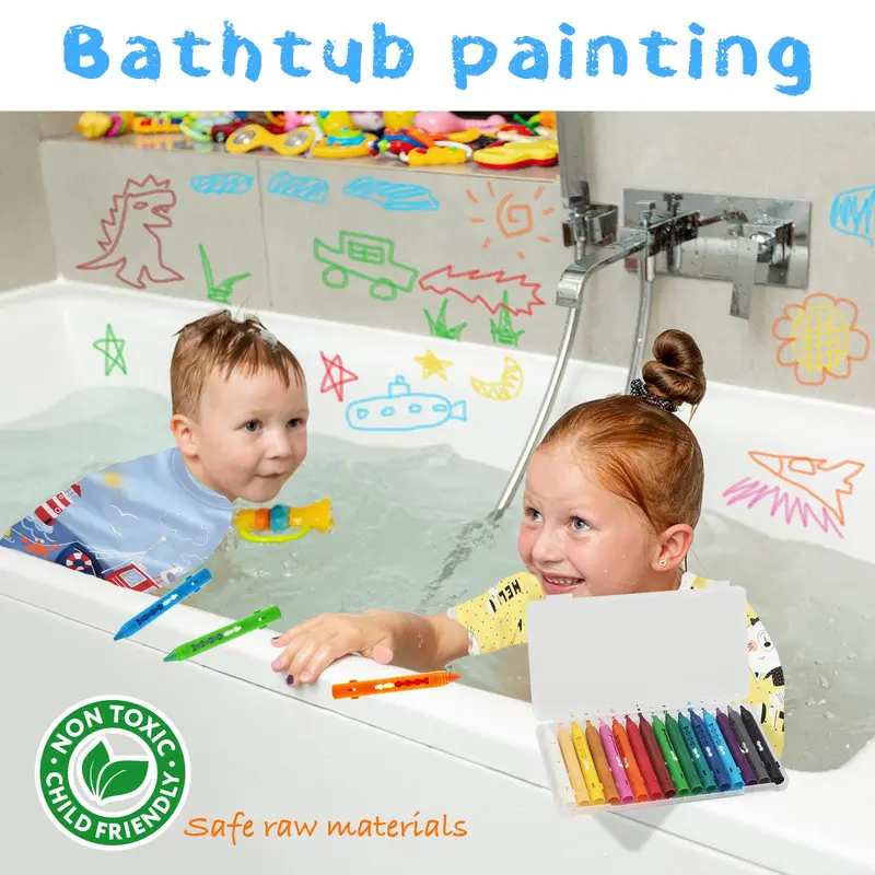 Washable Crayon Set, 16pcs/set Easy Cleaning Bath Crayons, Colorful Fun Bathtub Markers Toys, Shower Crayons for Kids, Gift, Art Materials 3