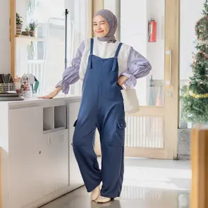 Mybamus Thara Loose Overall Cargo Jumpsuit Muslim Baju Kodok Korea Jumpsuit Wanita Kulot Kargo