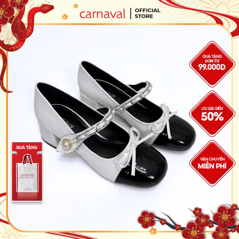  Giày Nữ Cao Gót Kiểu Dáng Búp Bê Trang Trí Nơ Quai Gài Đính Ngọc Trai Carnaval Siểu Xinh - VS83 