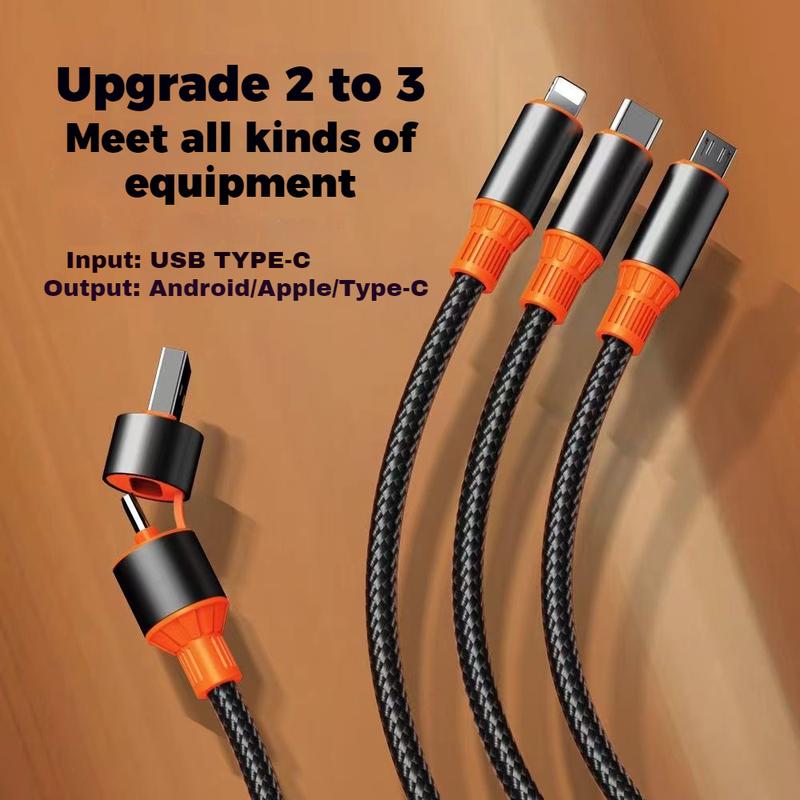 3 In 2 Fast Charging Cable 100W Nylon Weaving Charger Cord 3 In 1 Zinc alloy Data Cable For ios 15 Type C Android Kabel 2