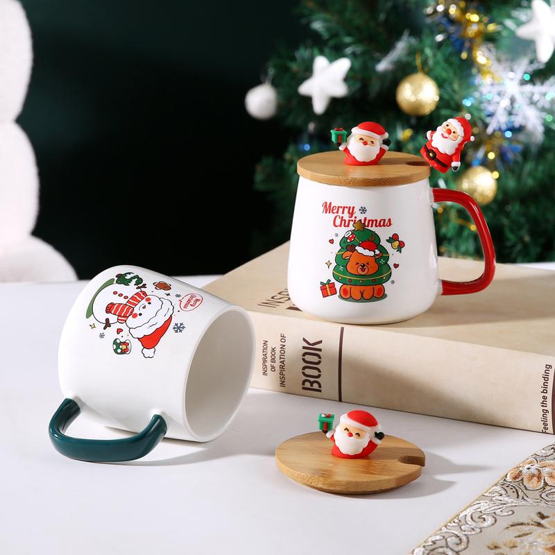 Product Introduction of Christmas Gift Santa Claus Mug with Cover Spoon Good-looking Ceramic Cup Practical Gift travel  water Drinkware Tumbler Reusable Washable Coffee Drink Reuse Drinkware Tumbler 25