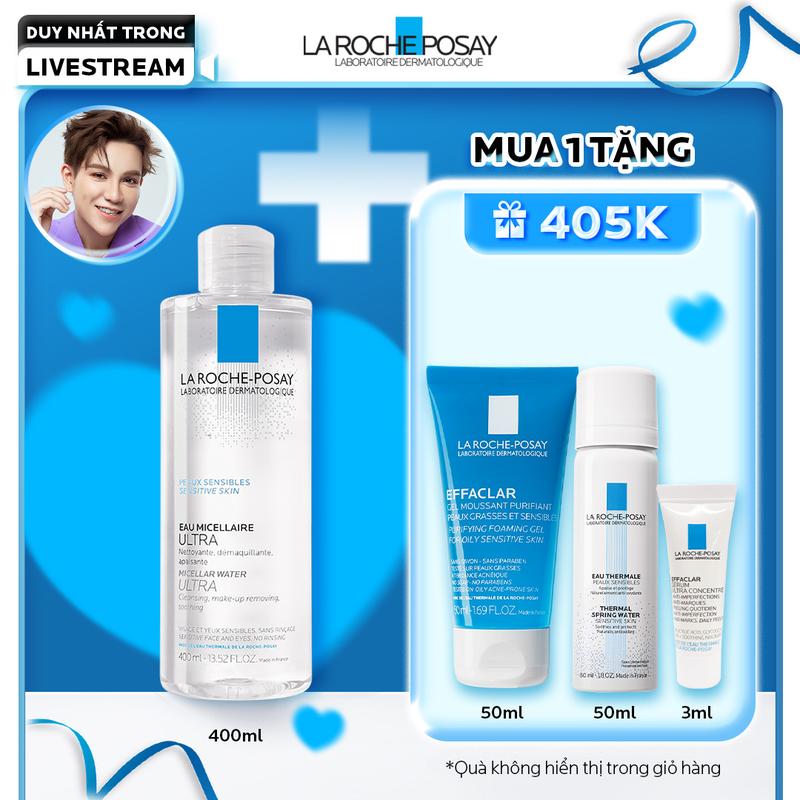 [LRP X CMD] NƯỚC TẨY TRANG DA NHẠY CẢM GIÀU KHOÁNG LA ROCHE POSAY 400ML - Tặng 1 Gel rửa mặt 50ml + 1 Dưỡng chất Effaclar Serum 3ml + 1 Xịt khoáng làm dịu da 50ml