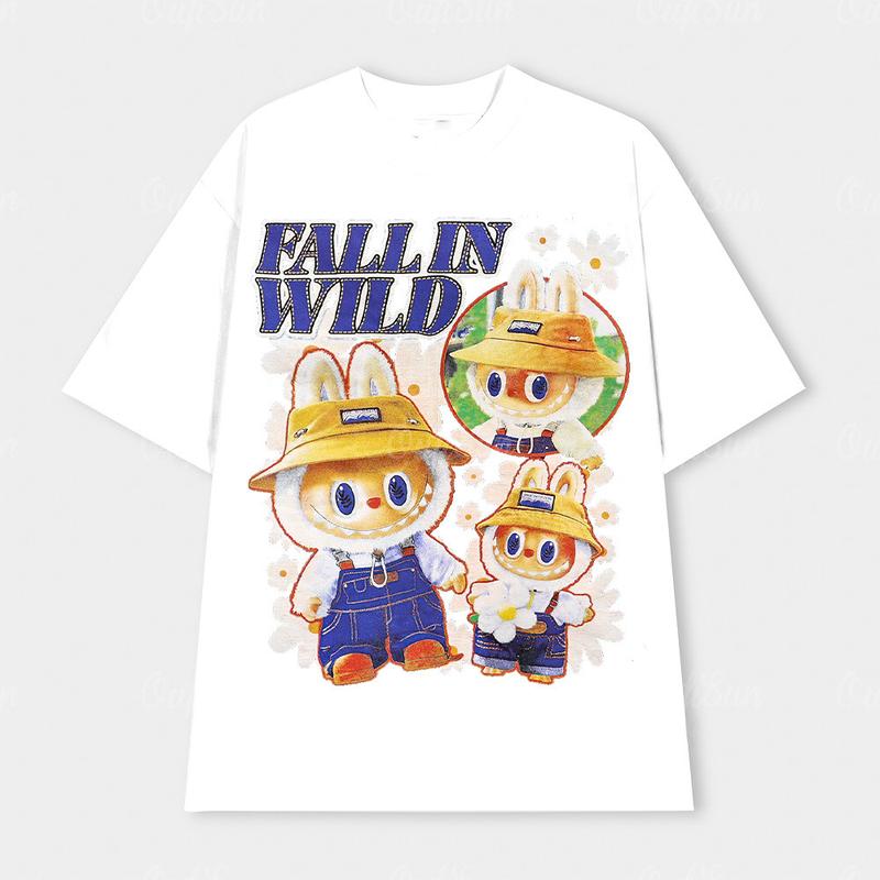Product Introduction of LABUBU 2024 Summer Casual Large Size Loose Couple Short-sleeved T-shirt Hip-hop Blockcore Street Quick-drying T-shirt Top 33