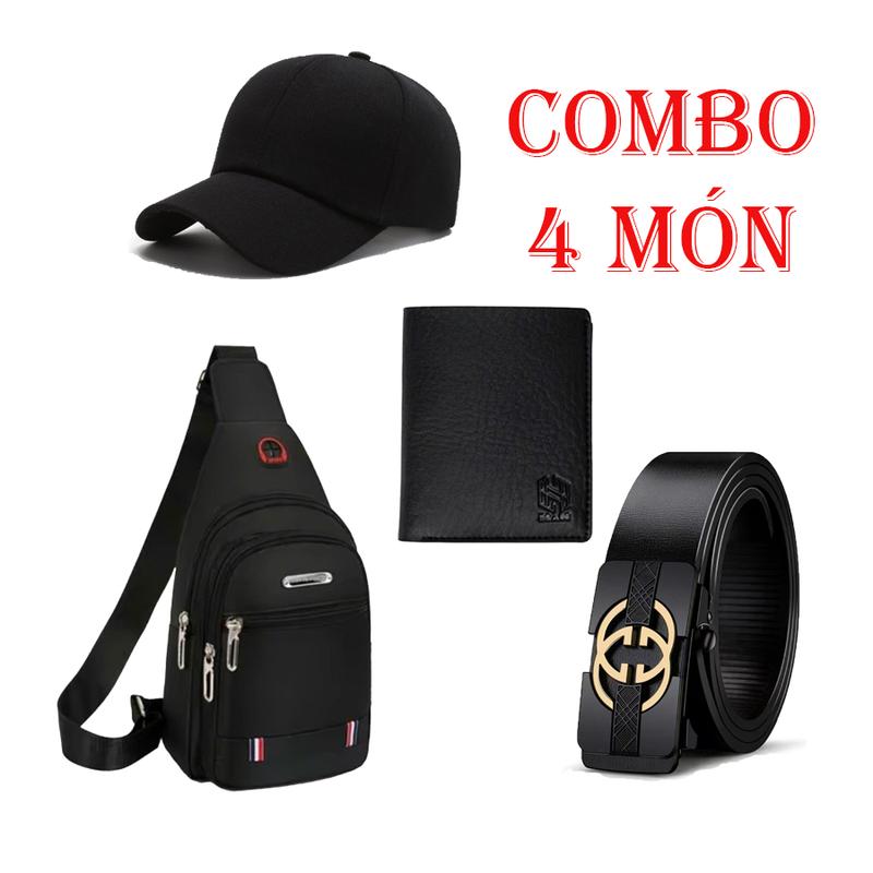   GIÁ SỐC  Combo 4 món túi đeo chéo ví nam dáng đứng và mũ lưỡi trai và thắt lưng khóa tụ động Veluci 