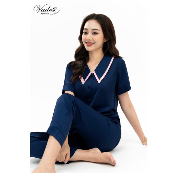 Đồ Bộ Ngủ Nữ Pijama  VADESI Cổ Sen 2 Lớp Quần Dài Áo Cộc Nhiều Màu Chất Liệu Lụa Latin Mềm Mại Thoáng Nhẹ Thấm Hút