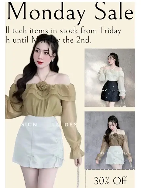 M491 áo sơ mi trễ vai hoa xinh 3 màu xanh-be-nâu Nữ Trơn Voan Women Voi Shirt
